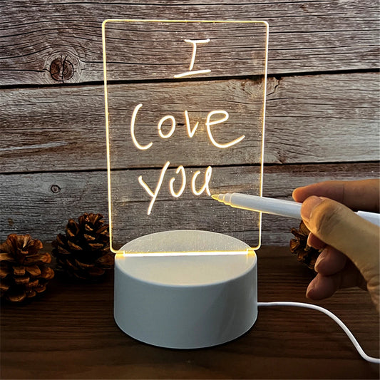 Transparent LED Night Light with Erasable Message Board and Calendar - USB Acrylic Desktop Ornament